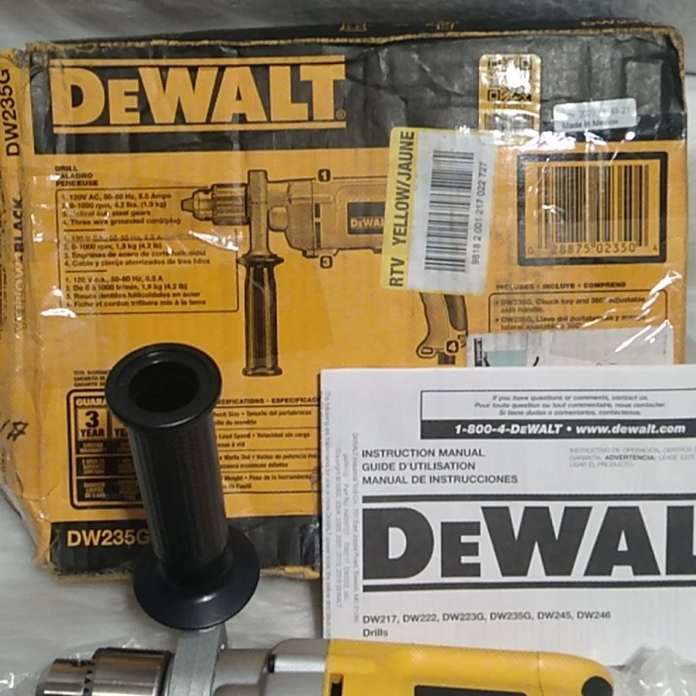 NIB Dewalt Drill W/Chuck Key & 360 Adjustable Side Handle - Picture 4 of 10